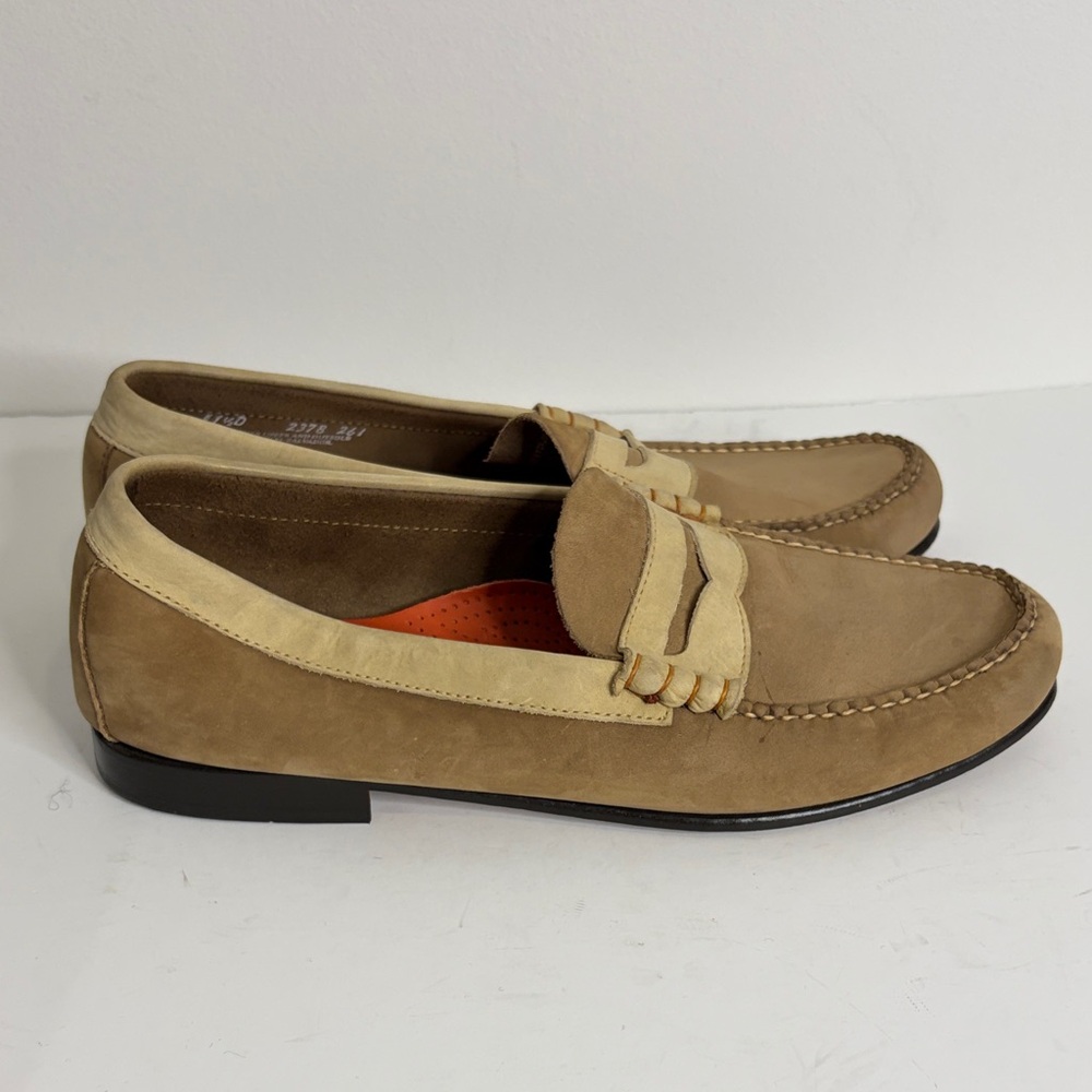 GH Bass Weejuns Mens 11.5 D Beige Tan Suede Leather Penny Loafers 80s Preppy